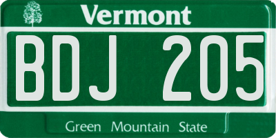 VT license plate BDJ205