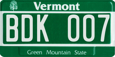 VT license plate BDK007