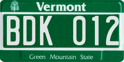 VT license plate BDK012