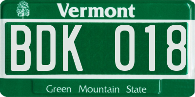 VT license plate BDK018