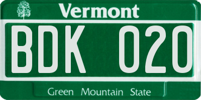 VT license plate BDK020