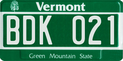 VT license plate BDK021
