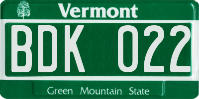 VT license plate BDK022