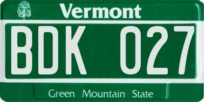 VT license plate BDK027