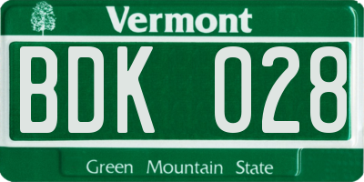 VT license plate BDK028