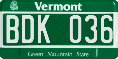 VT license plate BDK036