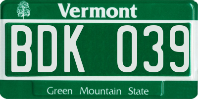 VT license plate BDK039