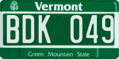 VT license plate BDK049
