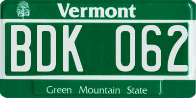 VT license plate BDK062