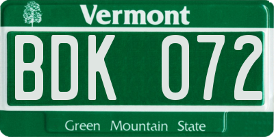 VT license plate BDK072