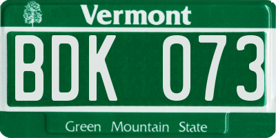 VT license plate BDK073