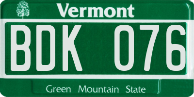 VT license plate BDK076
