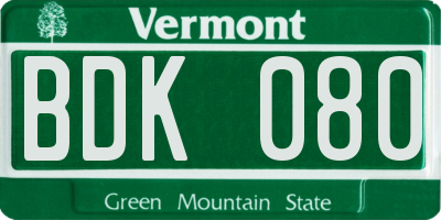 VT license plate BDK080