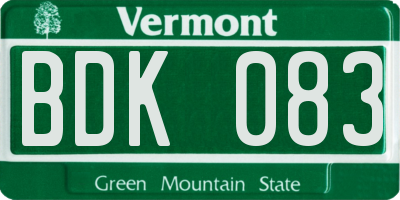 VT license plate BDK083