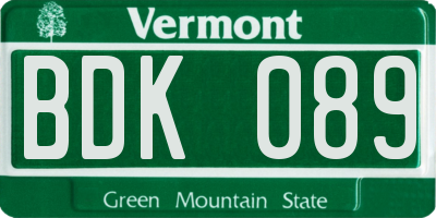 VT license plate BDK089
