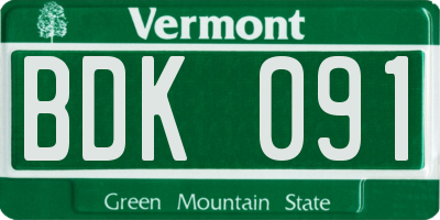 VT license plate BDK091