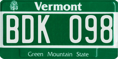 VT license plate BDK098