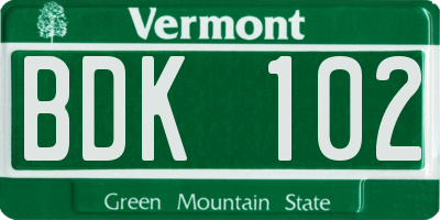 VT license plate BDK102