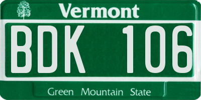 VT license plate BDK106