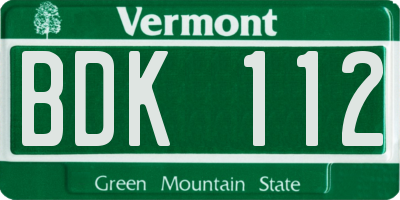 VT license plate BDK112