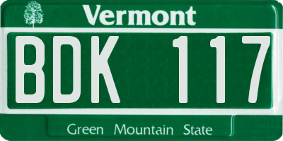VT license plate BDK117