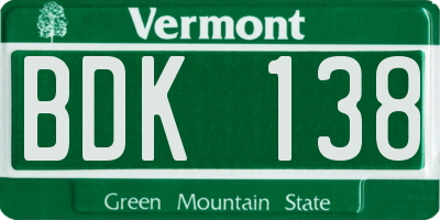 VT license plate BDK138