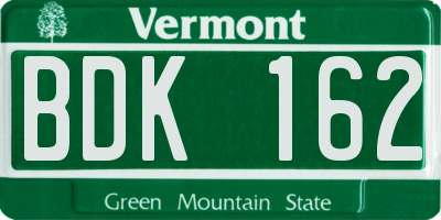 VT license plate BDK162