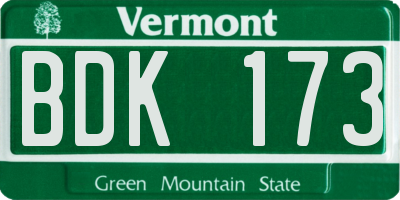 VT license plate BDK173