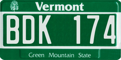VT license plate BDK174