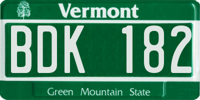 VT license plate BDK182
