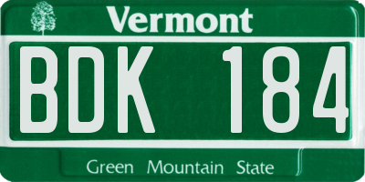 VT license plate BDK184
