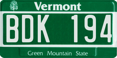 VT license plate BDK194