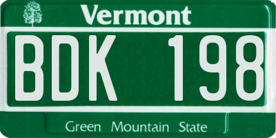 VT license plate BDK198