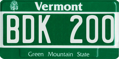 VT license plate BDK200