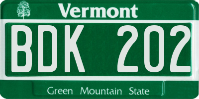 VT license plate BDK202