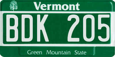 VT license plate BDK205