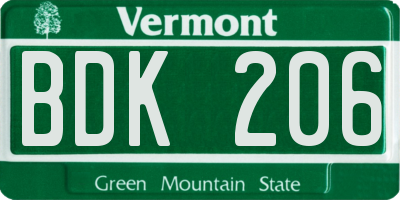 VT license plate BDK206