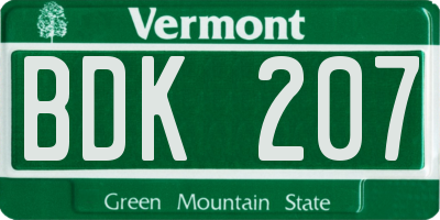VT license plate BDK207