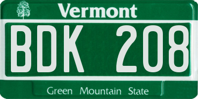 VT license plate BDK208