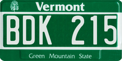 VT license plate BDK215