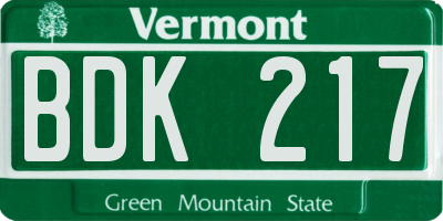 VT license plate BDK217