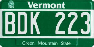 VT license plate BDK223