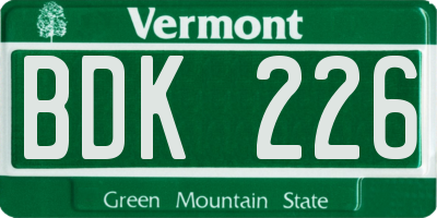 VT license plate BDK226