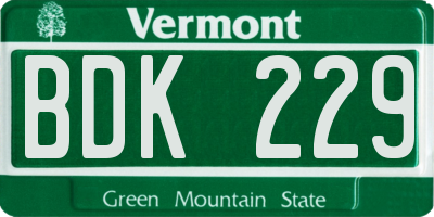 VT license plate BDK229