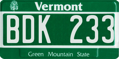 VT license plate BDK233