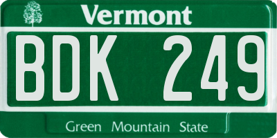 VT license plate BDK249