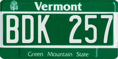 VT license plate BDK257