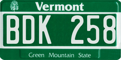 VT license plate BDK258