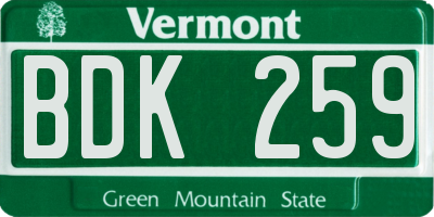VT license plate BDK259