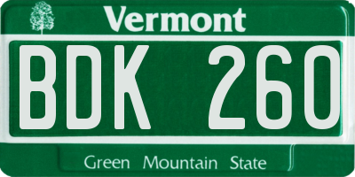 VT license plate BDK260